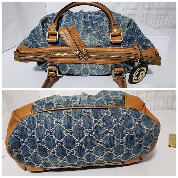 Gucci Denim GG and Leather Medium Sukey Top Handle Tote Bag Blue/Brown - Picture 8 of 16